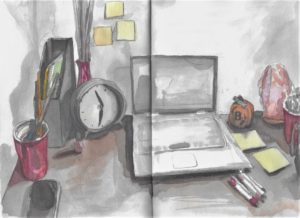 desk painted in watercolor