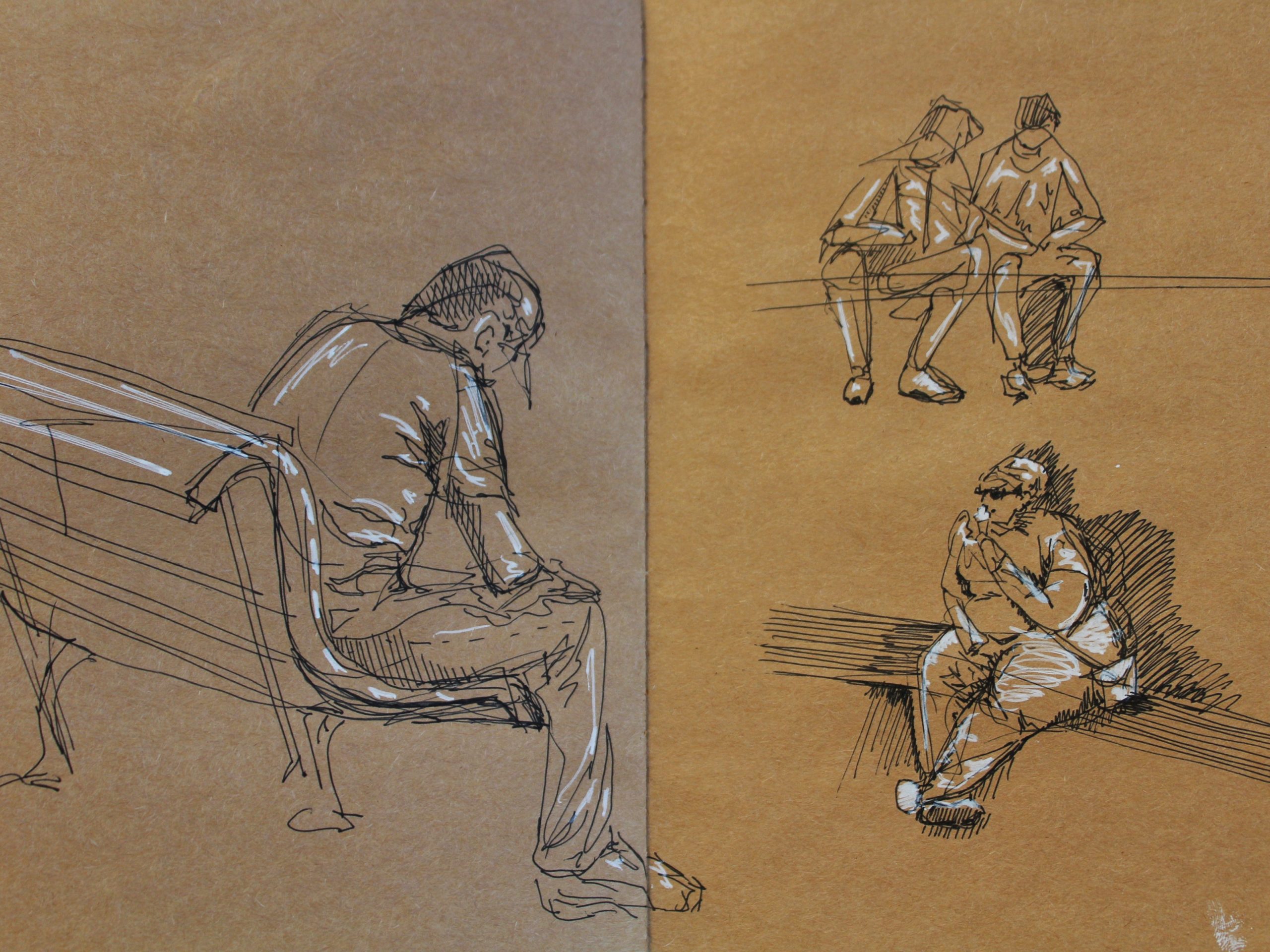 Gesture Drawings of figures sitting and doing normal human things.