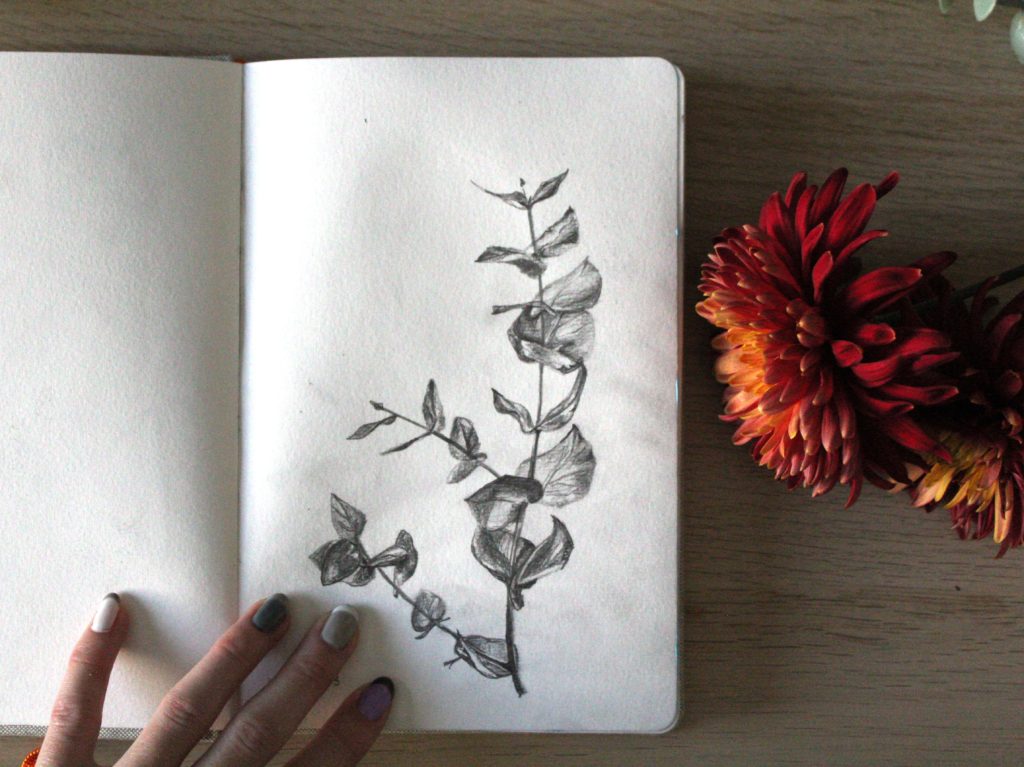 pencil drawing in graphite in a sketchbook by Brianna Eisman