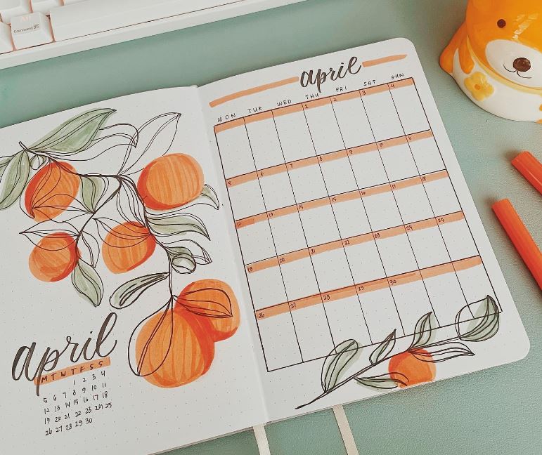 orange bujo bullet journal ideas page for summer