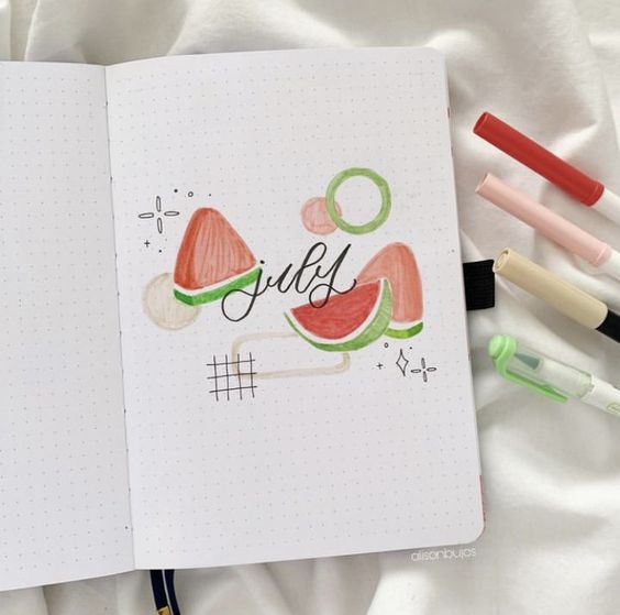 july watermelon fruit bujo bullet journal ideas page for summer