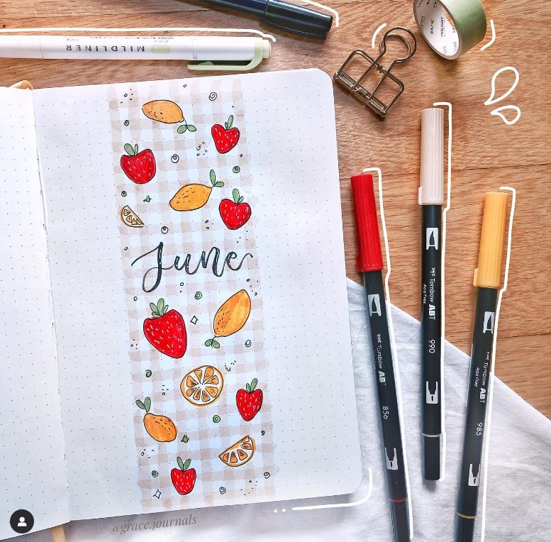 strawberry bujo bullet journal ideas page for summer