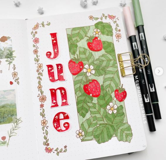 strawberry bujo bullet journal ideas page for summer