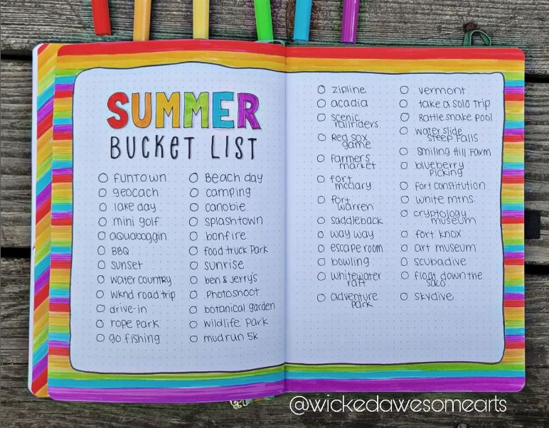 summer bucket list  bujo bullet journal ideas page for summer