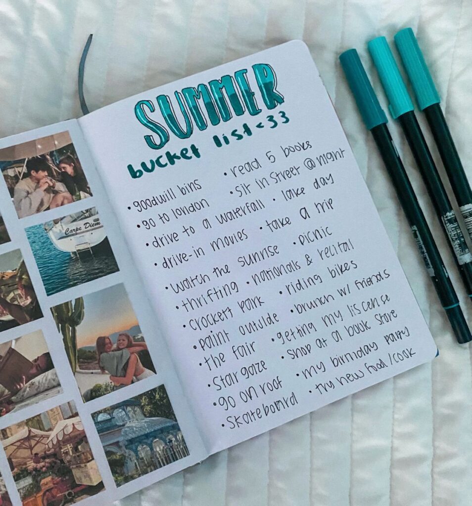 summer bucket list  bujo bullet journal ideas page for summer