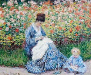 Camille Monet and a Child in the Artist’s Garden at Argenteuil, by Claude Monet