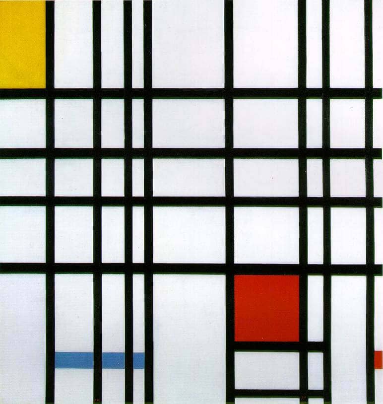 Piet Mondrian liked to use color theory primary colors in his painting composition with red yellow and blue.