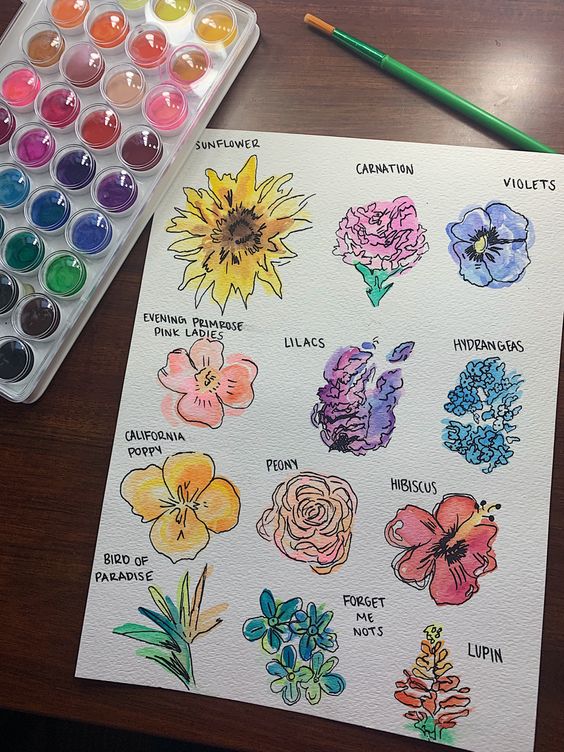 how to paint a flower for beginners: different types of flowers in watercolor paint - Artsy Drawings