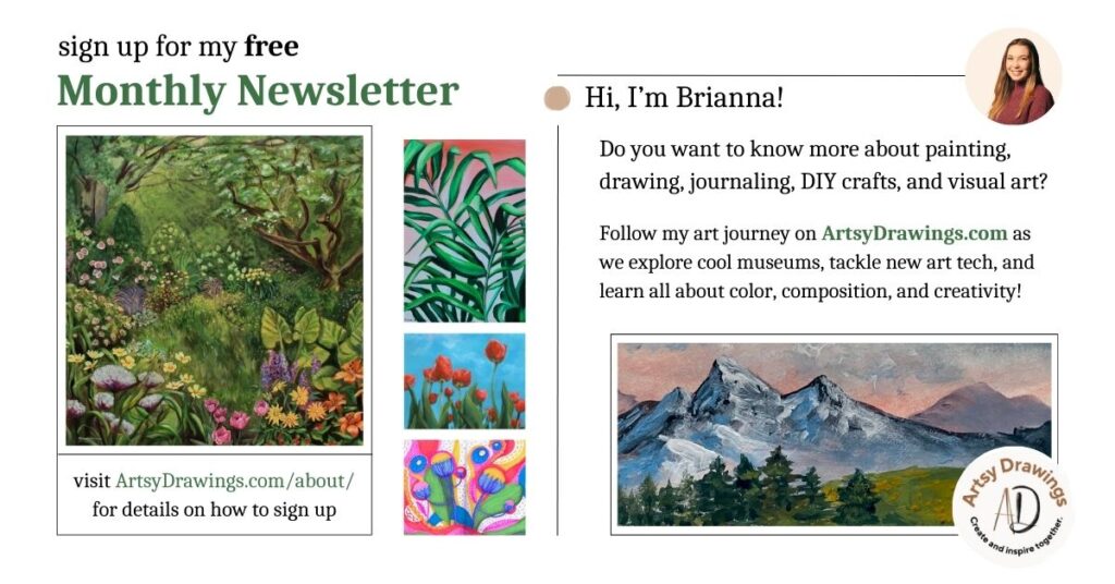 artsydrawings.com newsletter sign up by Brianna Eisman