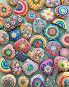 DIY Crafts for Girls Night - painted rocks with colorful shapes and designs