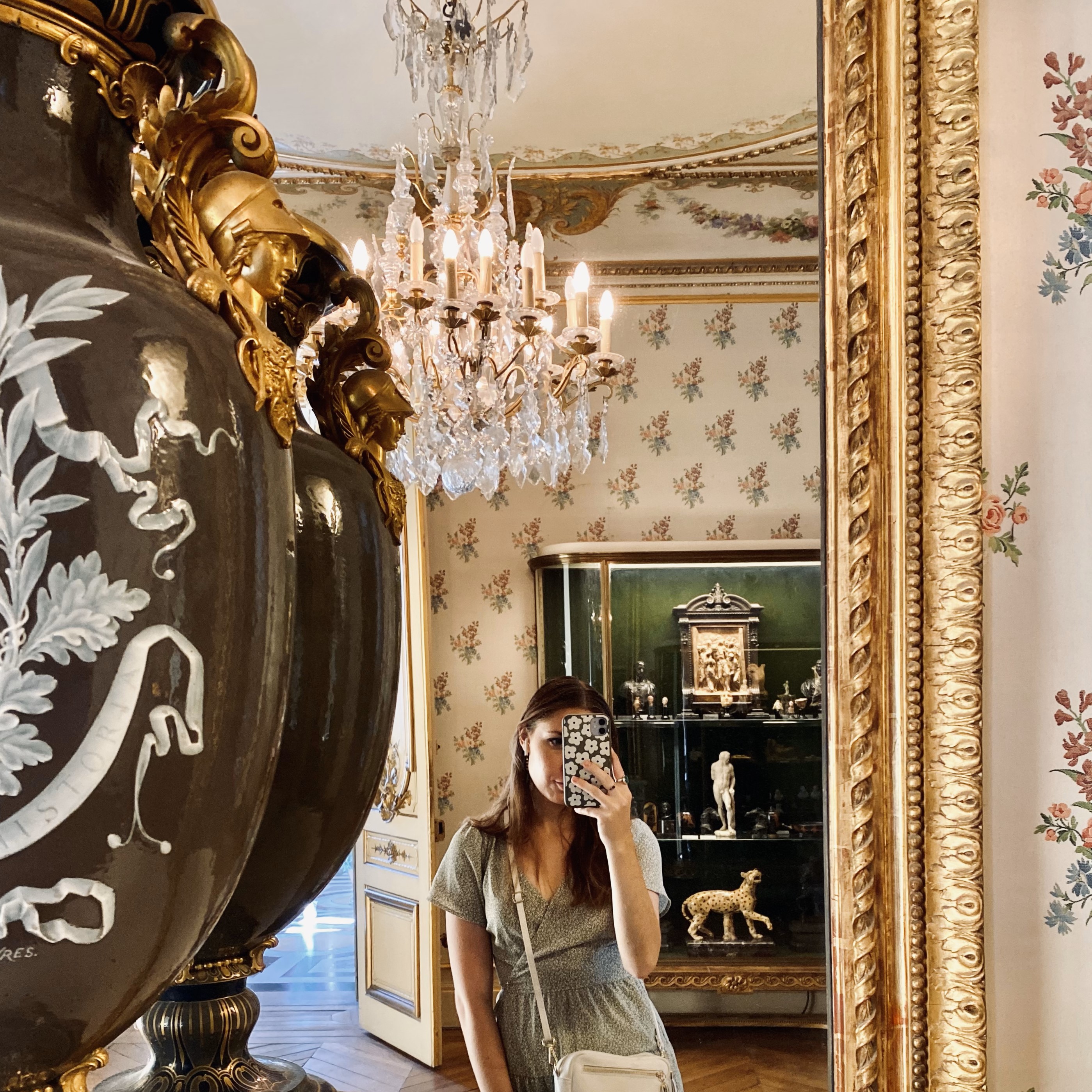 Vacation photo selfie in Napoleon's suites in the Louvre in Paris, France