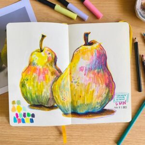 colorful Non-Local Pear Drawing ideas junk journal by Erika Lamar Buentello artsy drawings brianna eisman