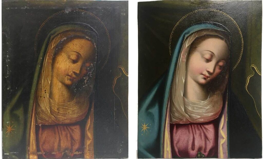 A lovely 18th-century oil on copper was revived by removing old varnish and age spots, retouching losses, and sealing it with a durable synthetic varnish for centuries to come.