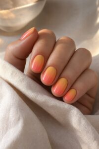 sunset pink and orange colorful nail designs for summer