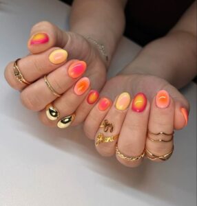 sunset pink and orange colorful nail designs for summer