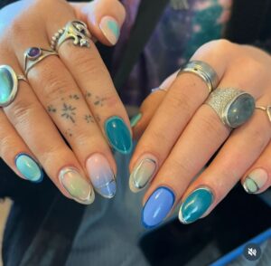 Chrome Mermaid Nails sparkly silver nail designs