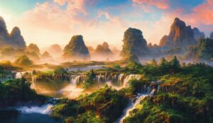 waterfall, river, mountains, fantasy, landscape, nature, sunrise, ai generated, waterfall, fantasy, sunrise, sunrise, sunrise, sunrise, ai generated, ai generated, ai generated, ai generated, ai generated