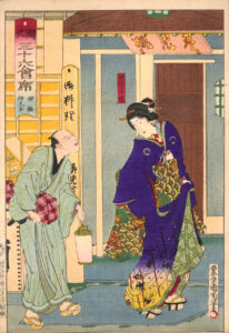 Seiyoken Restaurant in Ueno by Toyohara Kunichika hitsu, 1878 art basics wood block print