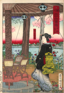 Seiyoken Restaurant in Ueno by Toyohara Kunichika hitsu, 1878 art basics wood block print