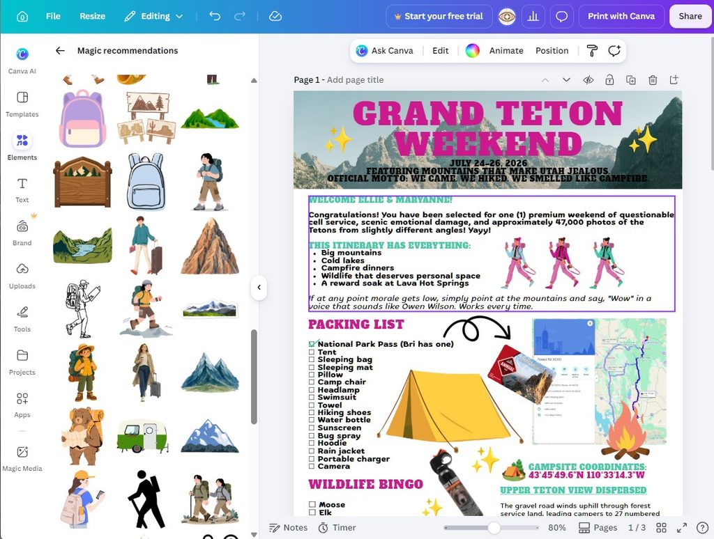 canva teton national park trip crafty artsy drawings